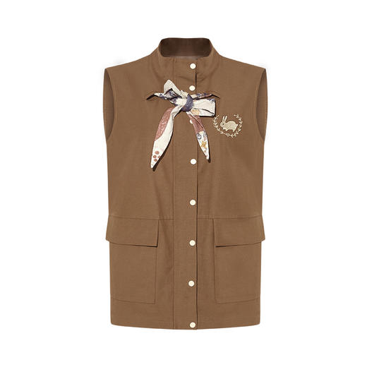 两三事秋帧漫游2025秋季新款可拆印花丝巾工装马甲外套女宽松马夹 商品图4