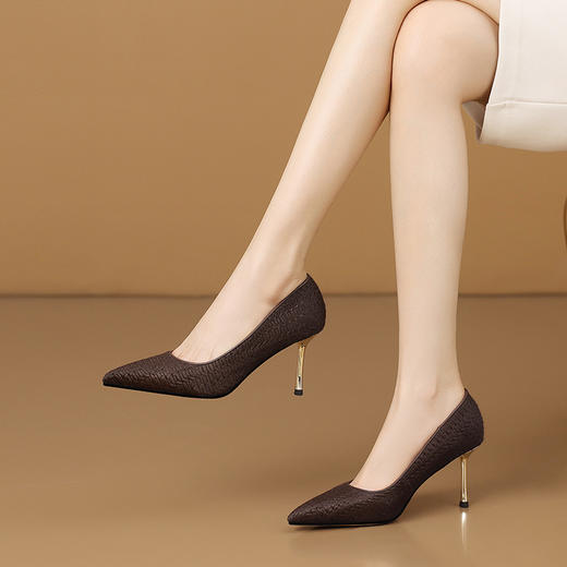 【预售5天】真皮马毛细跟气质高跟鞋春秋新款尖头通勤百搭浅口单鞋H3695 商品图2