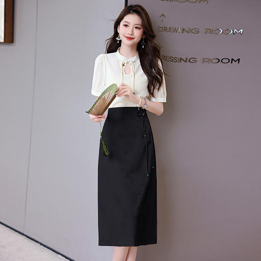 新中式立领盘扣衬衣，搭配显瘦半身裙套装HR-SSQJRA829-6 商品图3