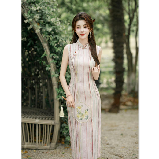 SYK22733时尚改良年轻少女款竹节麻长款无袖旗袍2025夏季新款日常可穿旗袍 商品图3