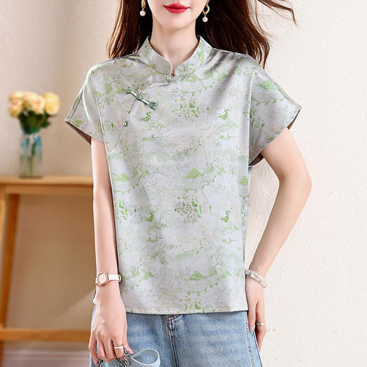KQLE324N6683复古新中式2025夏季新款百搭斜襟盘扣国风气质立领时尚小衫女 商品图2
