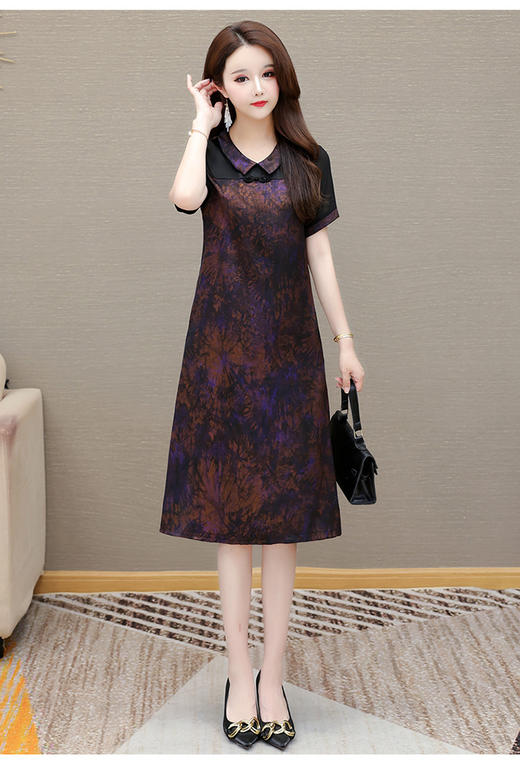 新中式改良旗袍连衣裙，洋气妈妈装短袖A字裙QYM-LRX-SD58675-Y 商品图2