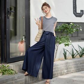 FY2588条纹马甲背心上衣阔腿裤套装两件套女2025新款减龄搭配一整套夏装