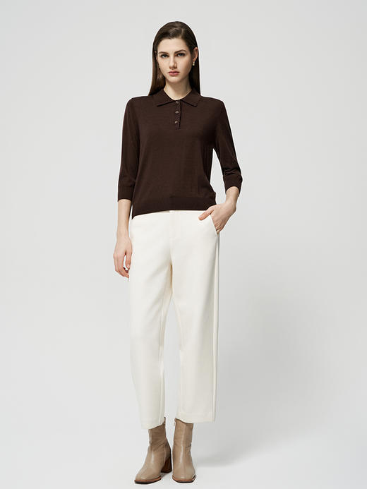 【衬衫领精仿羊毛套衫】25年秋季女士新品100%羊毛衫时尚七分袖薄毛衣 商品图3