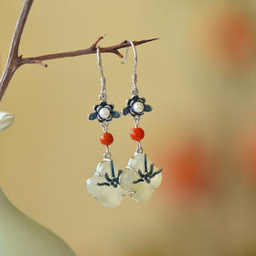 【预售3天】国风精工珐琅彩s925银镶嵌和田玉四叶草珐琅耳坠QL99