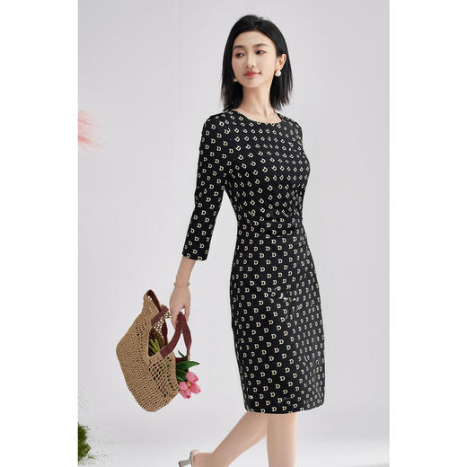 米思阳秋季新款时尚字母印花七分袖连衣裙修身高腰裙子0516 商品图2