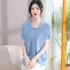 W561-92408-95-168中年妈妈夏装短袖T恤假两件套中老年女针织宽松小衫圆领冰丝上衣 商品缩略图3