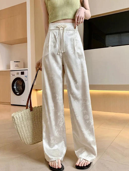 新中式国风盘扣阔腿裤女夏季2025新款高级感高腰显瘦垂感直筒裤子 商品图0