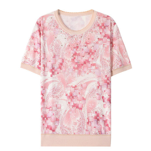 W052-2531-65-108时尚妈妈夏装新款高档冰丝小衫宽松上衣中老年女装洋气短袖T恤衫 商品图4