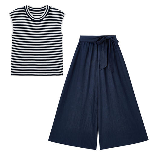 FY2588条纹马甲背心上衣阔腿裤套装两件套女2025新款减龄搭配一整套夏装 商品图4