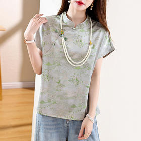 KQLE324N6683复古新中式2025夏季新款百搭斜襟盘扣国风气质立领时尚小衫女