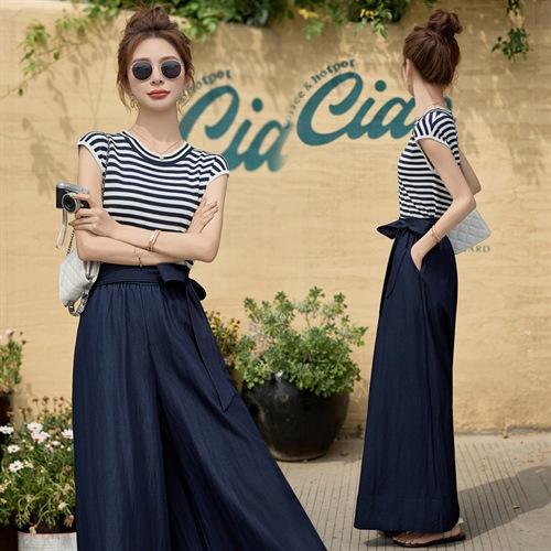 FY2588条纹马甲背心上衣阔腿裤套装两件套女2025新款减龄搭配一整套夏装 商品图2