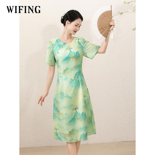 未风水墨山雪纺改良旗袍连衣裙女2025新款夏季显瘦新中式国风裙子 商品图0