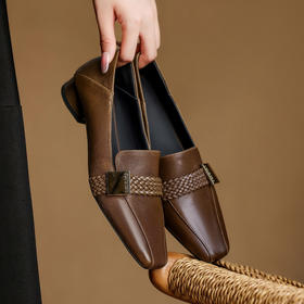 【预售5天】法式复古低跟小皮鞋女新款真皮方头中口单鞋通勤一脚蹬乐福鞋NJMK&K1710