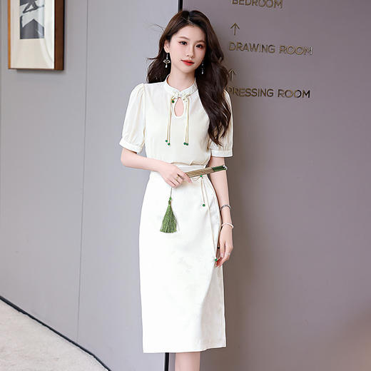 新中式立领盘扣衬衣，搭配显瘦半身裙套装HR-SSQJRA829-6 商品图0