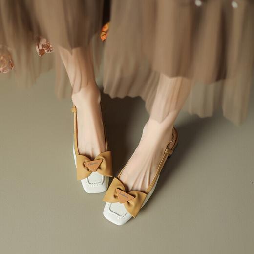 【预售5天】舒适~复古蝴蝶结羊皮包头凉鞋女粗跟夏真皮中跟大码TX&TX390-1 商品图3