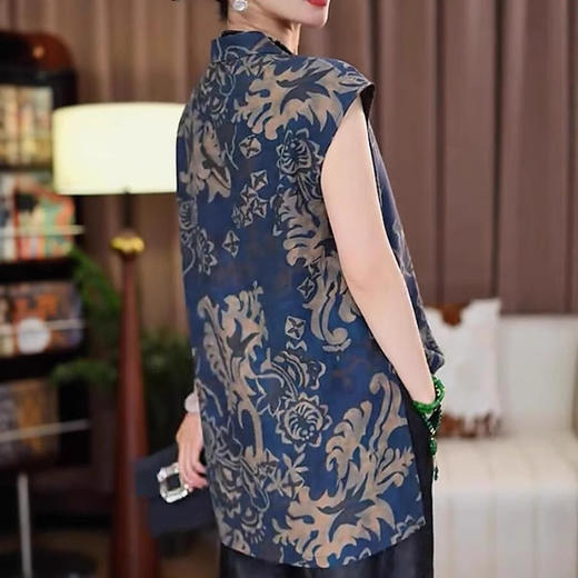 A34459高品质减龄中年女真丝新中式国风提花短袖衬衫夏大码修身显瘦衬衣 商品图2