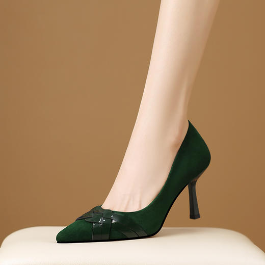 【预售5天】黑色编织尖头职业高跟鞋女秋季新款细跟单鞋浅口女鞋HY&H3700 商品图0