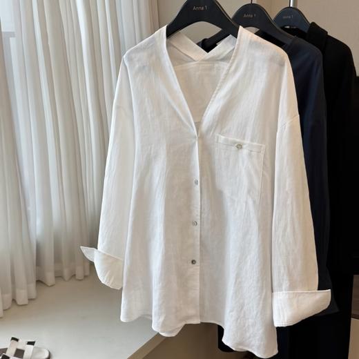 卷卷紫V领棉麻衬衫｜面料舒适，亲肤透气 商品图2