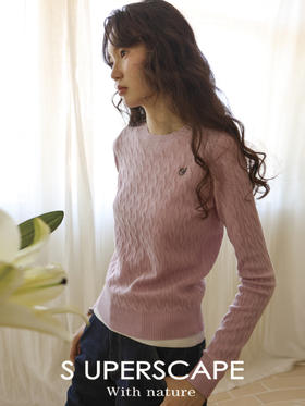 【8/6新品】素舶经典美丽诺羊毛智性圆领撞色刺绣绞花针织套衫