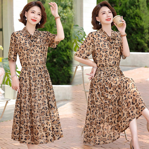 W509-228-102-168中年妈妈夏装短袖印花连衣裙2025新款洋气质中老年女装长裙子衣服 商品图1