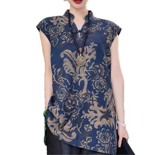 A34459高品质减龄中年女真丝新中式国风提花短袖衬衫夏大码修身显瘦衬衣 商品图4