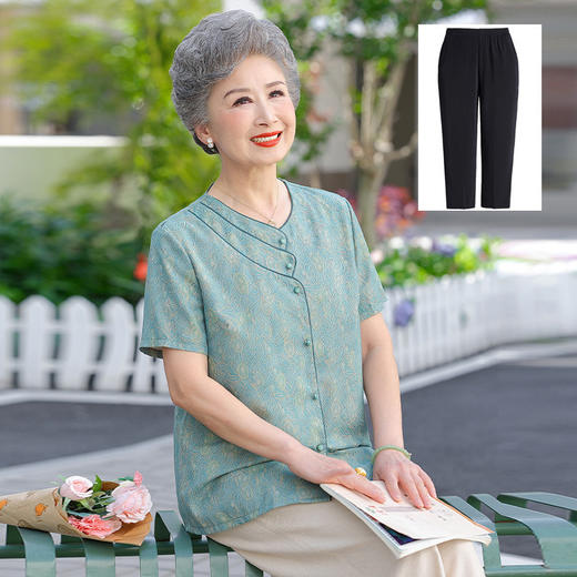 奶奶夏装短袖中老年人衬衫女妈妈花色衬衣洋气小衫夏季衣服婆婆妈 商品图6