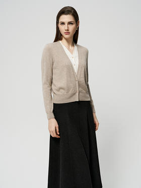 【V领两粒扣羊绒开衫】羊绒世家秋冬新品女士100%山羊绒针织开衫短款外套