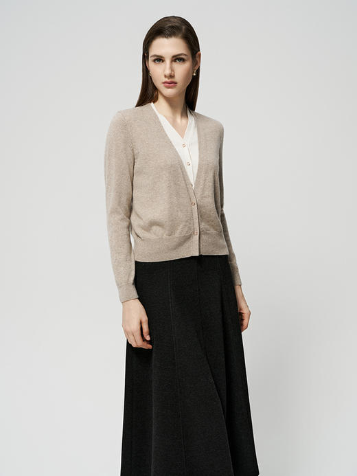 【V领两粒扣羊绒开衫】羊绒世家秋冬新品女士100%山羊绒针织开衫短款外套 商品图0