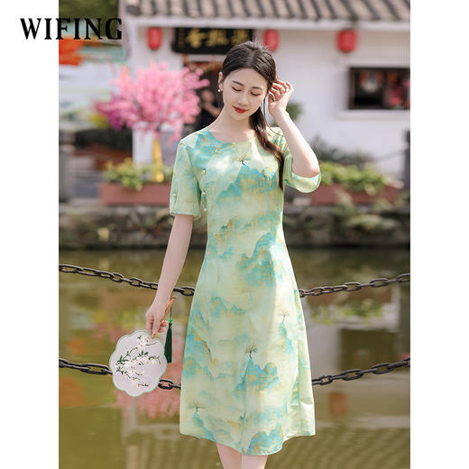 未风水墨山雪纺改良旗袍连衣裙女2025新款夏季显瘦新中式国风裙子 商品图2