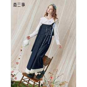 两三事 雪恋诗 2025秋季新款蕾丝拼接可拆织带印花连体裤女宽松