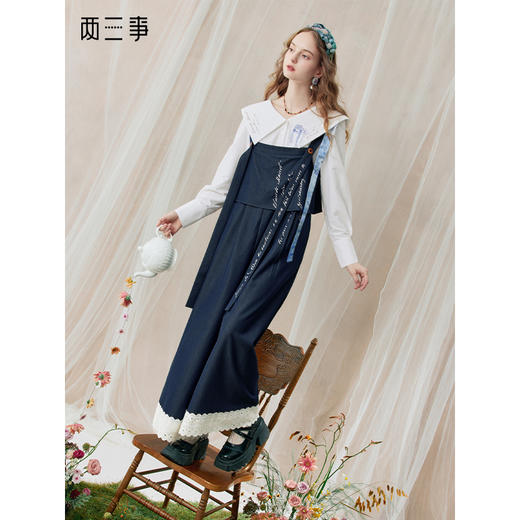 两三事 雪恋诗 2025秋季新款蕾丝拼接可拆织带印花连体裤女宽松 商品图0