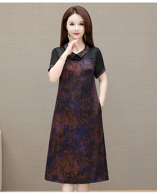 新中式改良旗袍连衣裙，洋气妈妈装短袖A字裙QYM-LRX-SD58675-Y 商品图0