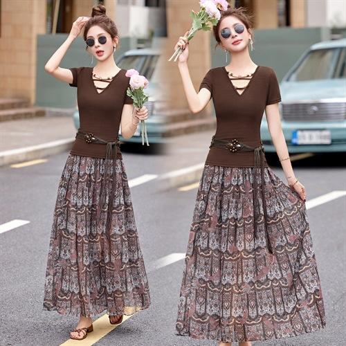 XRY9260碎花半身裙套装女夏季2025新款韩系高级感穿搭修身显瘦减龄两件套 商品图3