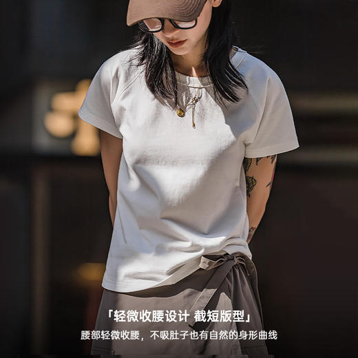 马登夏季美式简约基础纯棉白色插肩短袖正肩t恤显瘦打底修身女 商品图2