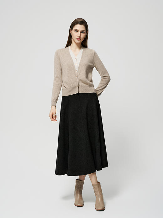 【V领两粒扣羊绒开衫】羊绒世家秋冬新品女士100%山羊绒针织开衫短款外套 商品图1