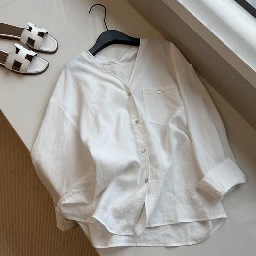 卷卷紫V领棉麻衬衫｜面料舒适，亲肤透气 商品图4