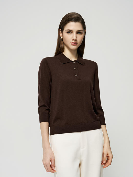 【衬衫领精仿羊毛套衫】25年秋季女士新品100%羊毛衫时尚七分袖薄毛衣 商品图2