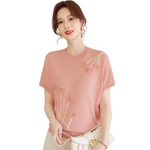 W052-2516-75-138妈妈夏装短袖绣花T恤2025新款洋气中老年女高档冰丝小衫薄款上衣 商品图4
