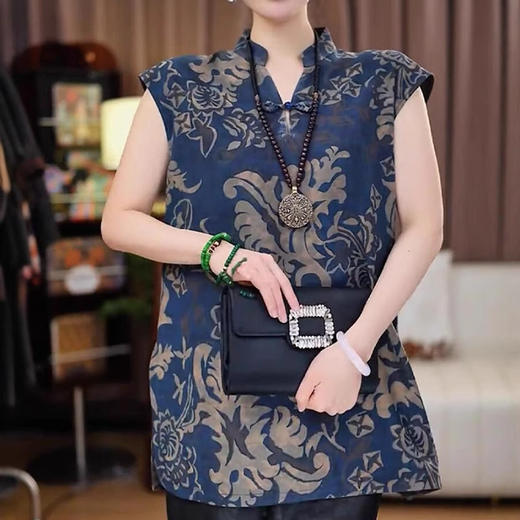 A34459高品质减龄中年女真丝新中式国风提花短袖衬衫夏大码修身显瘦衬衣 商品图1