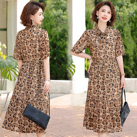 W509-228-102-168中年妈妈夏装短袖印花连衣裙2025新款洋气质中老年女装长裙子衣服