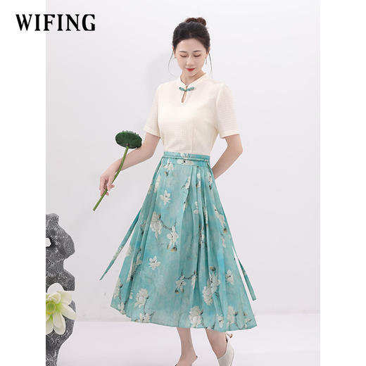 未风针织拼接新中式马面裙汉服连衣裙女2025新款夏季拼接国风长裙 商品图2