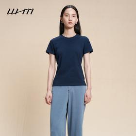 2楼素然靛蓝染针织布合体短袖T恤吊牌价695