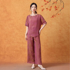 byc3156妈妈夏装香云纱上衣套装中老年时尚女装国风新中式短袖真丝两件套