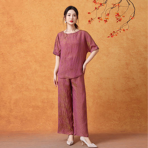 byc3156妈妈夏装香云纱上衣套装中老年时尚女装国风新中式短袖真丝两件套 商品图0