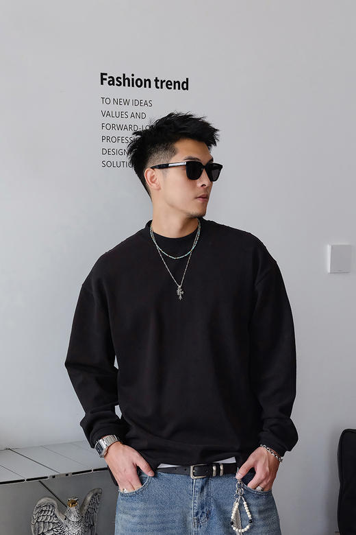 徐太浪340g重磅纯色长袖T恤男2025新款秋季宽松大码内搭打底上衣 商品图4