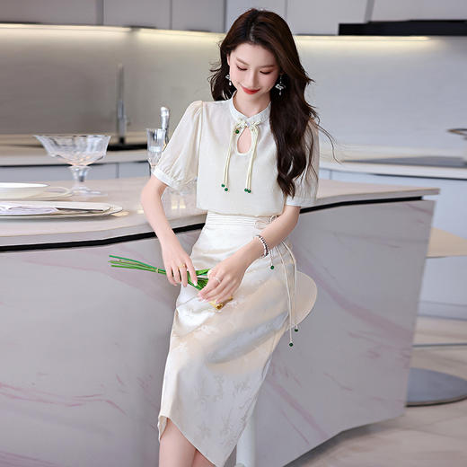 新中式立领盘扣衬衣，搭配显瘦半身裙套装HR-SSQJRA829-6 商品图1