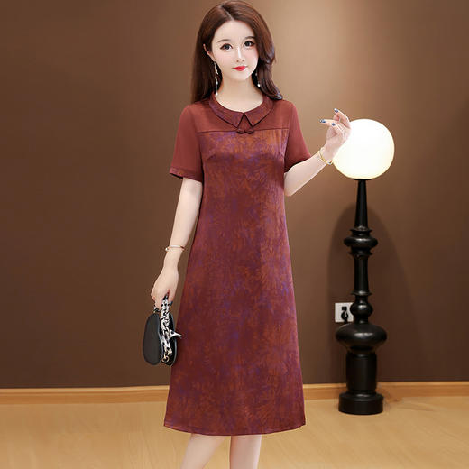中长款时尚连衣裙，气质优雅中老年妈妈短袖a字裙QYM-YJ-25DS675-L 商品图0