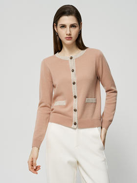 【条纹撞色针织开衫】羊绒世家25年秋冬新品女士100%山羊绒外套