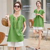 EHJY5090时尚棉麻短裤套装女2025夏季新款宽松气质V领流苏刺绣上衣两件套 商品缩略图1